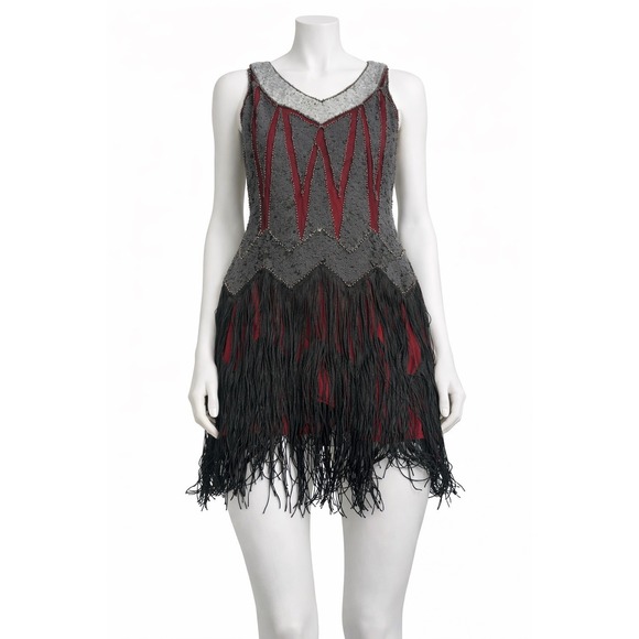 Fun Daisy Dresses & Skirts - J Flapper Gatsby Dress Size S Black Red Beaded Fringed 1920's FUN DAISY Prom Fo